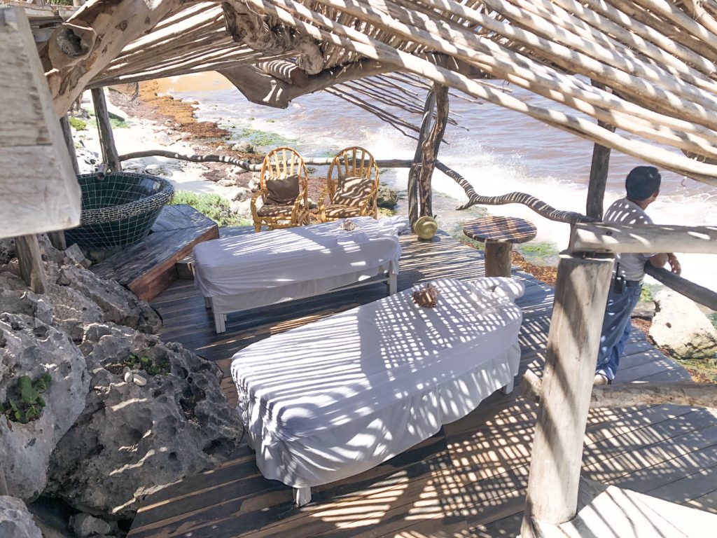 Beach front massage beds at Azulik