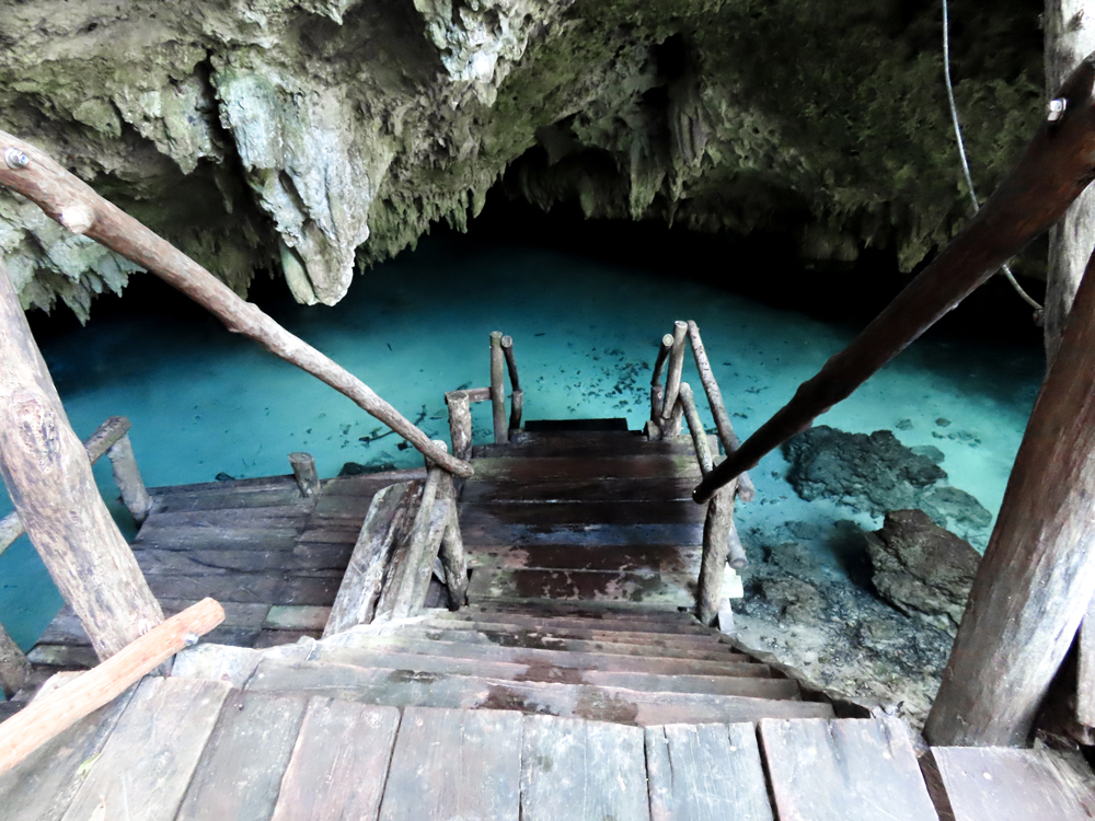 Stairway leading into the water at Cenote Sac-Actun